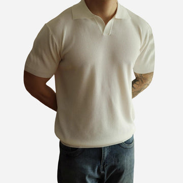 Textured V-Neck Fitted Polo